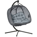 Double Hanging Egg 2-Seater Swing Hammock Chair with Stand, Cushion & Folding Design - Grey