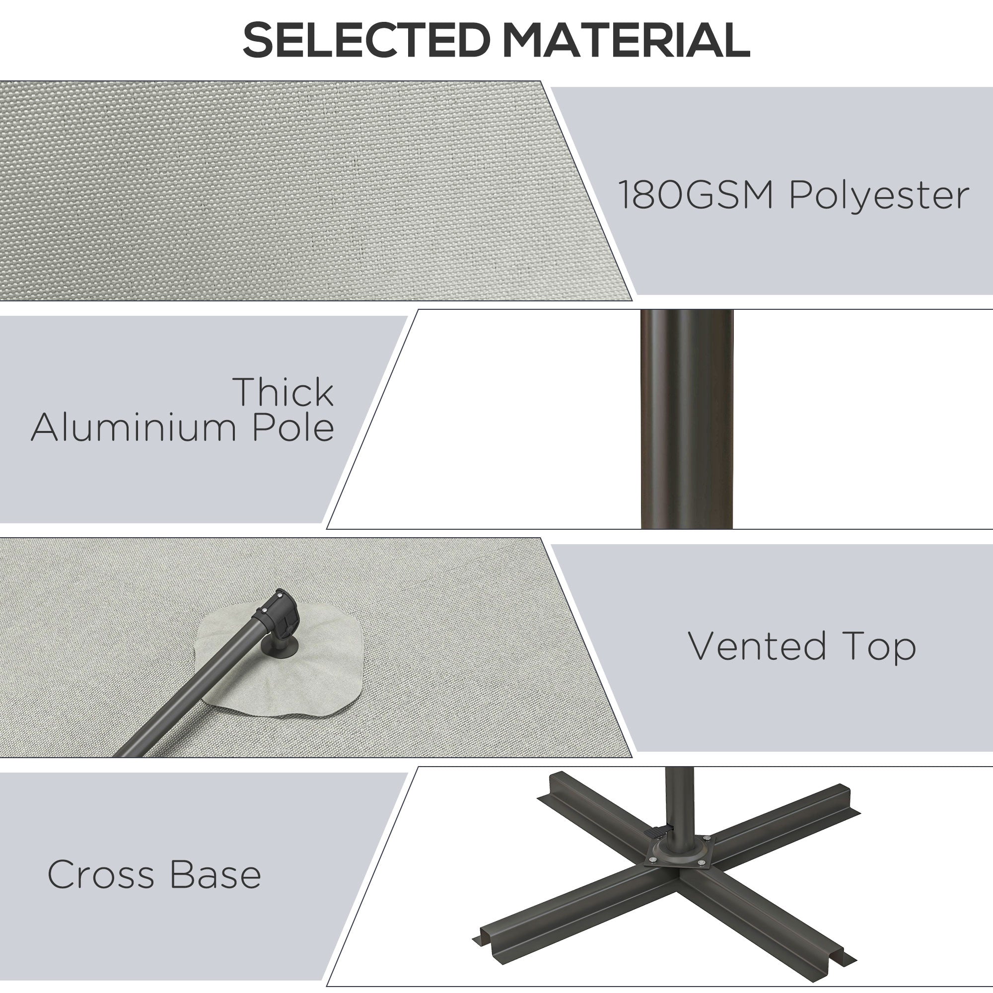 3 m Cantilever Banana Parasol with Cross Base, 360° Rotation Patio Umbrella with Crank Handle, Tilt, Beige