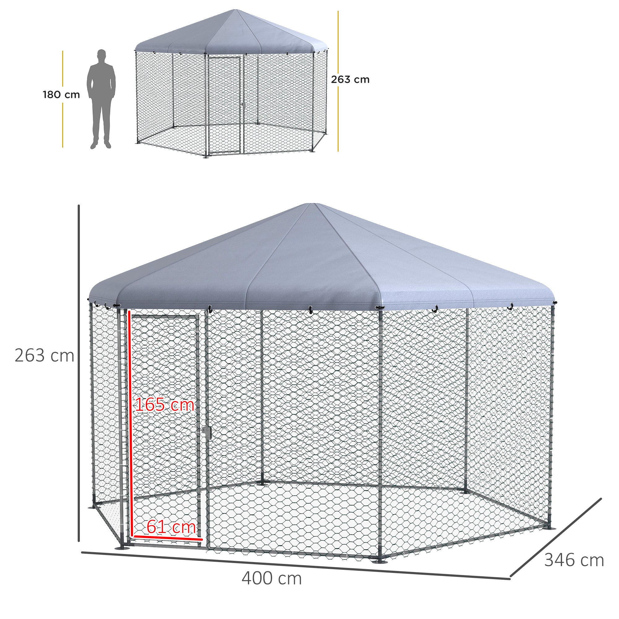 4 x 3.5 x 2.6m Chicken Coop for 10-15 Chickens, Hens, Rabbits, Ducks, Outdoor Garden Chicken Run