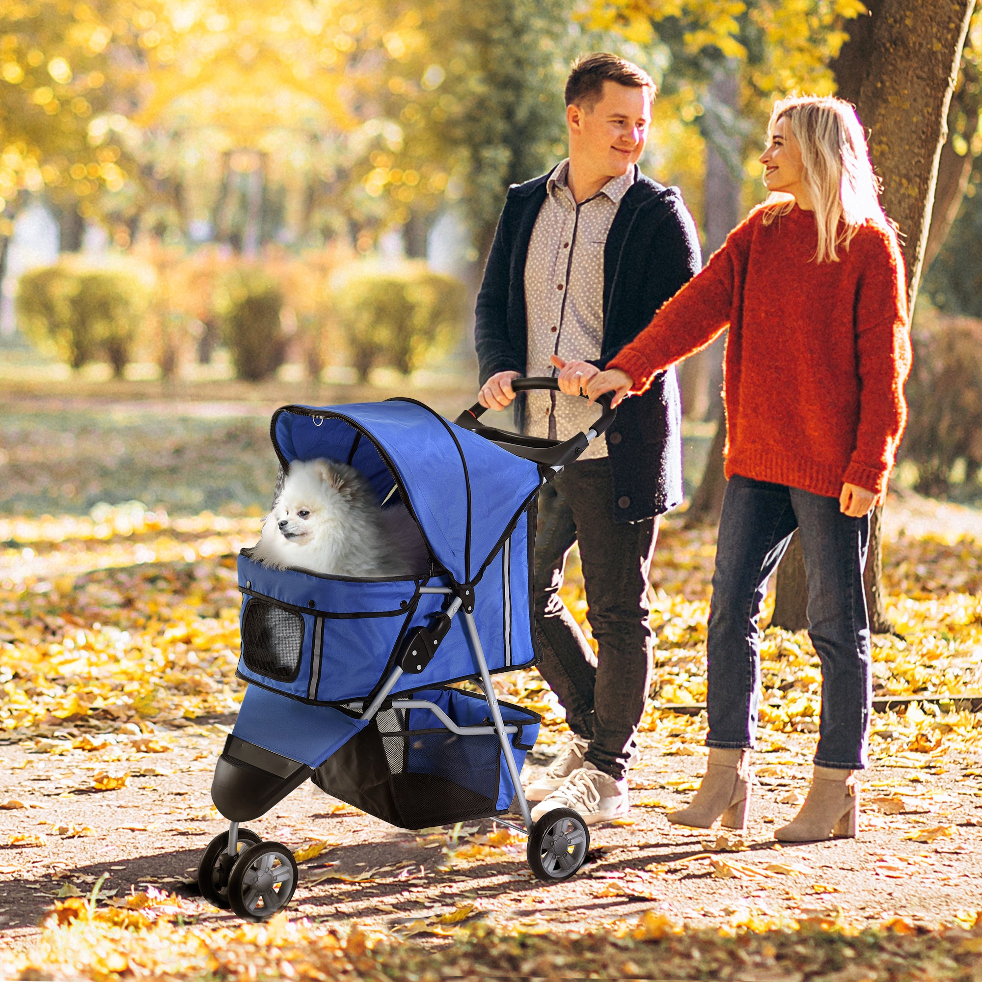 Dog Pram Pet Travel Stroller Dog Pushchair W/Three Wheels-Blue