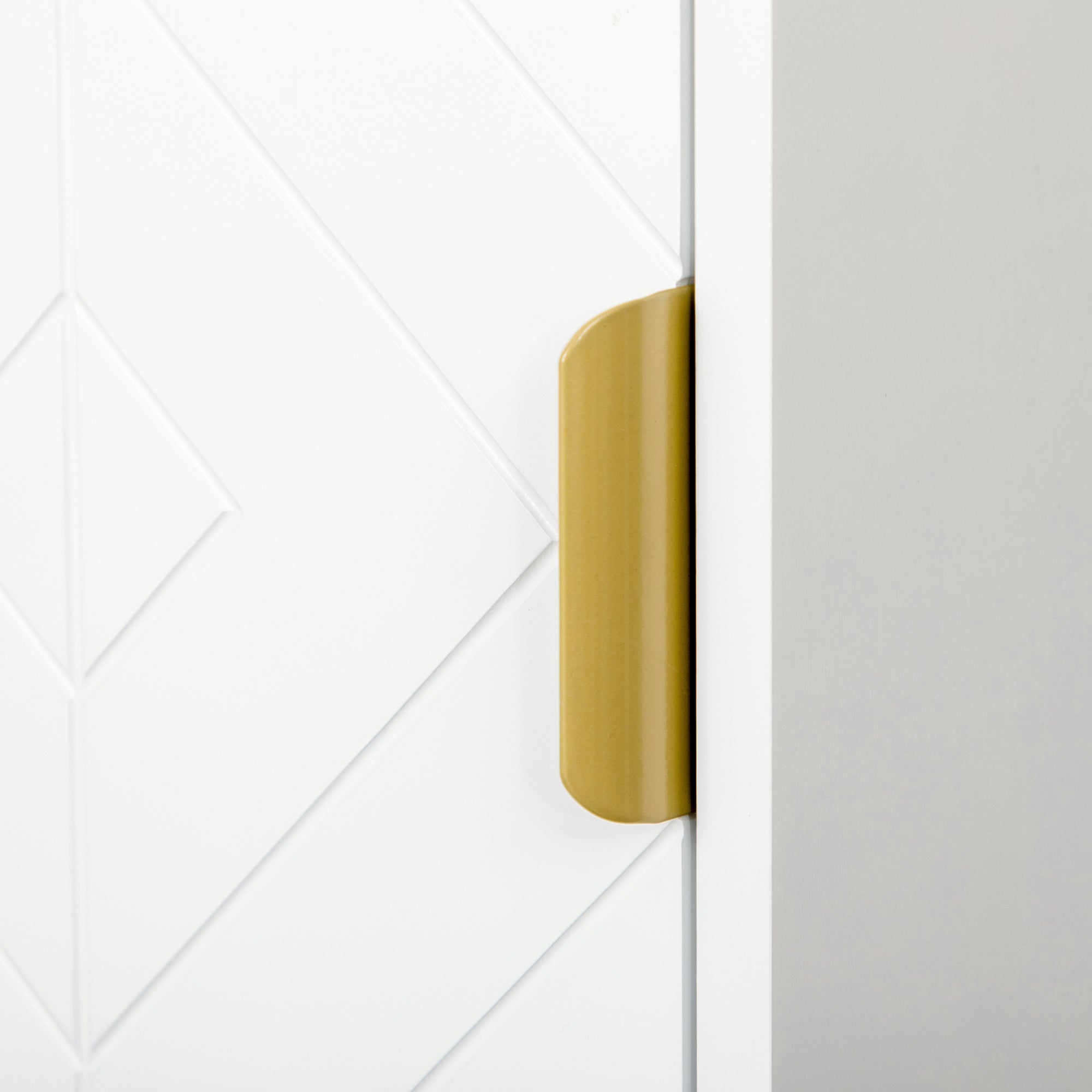 Narrow Bathroom Storage Cabinet with Adjustable Shelf and Gold Accents - White