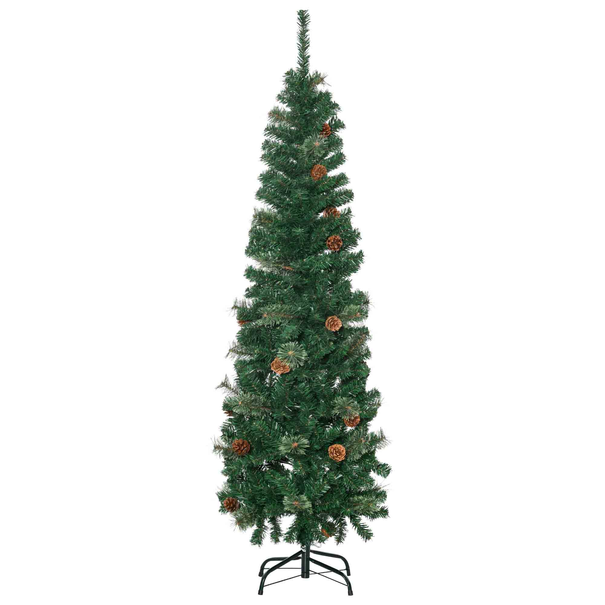 5.5' Tall Pencil Slim Artificial Christmas Tree with Realistic Branches, 412 Tip Count and 21 Pine Cones, Pine Needles Tree, Xmas Decoration