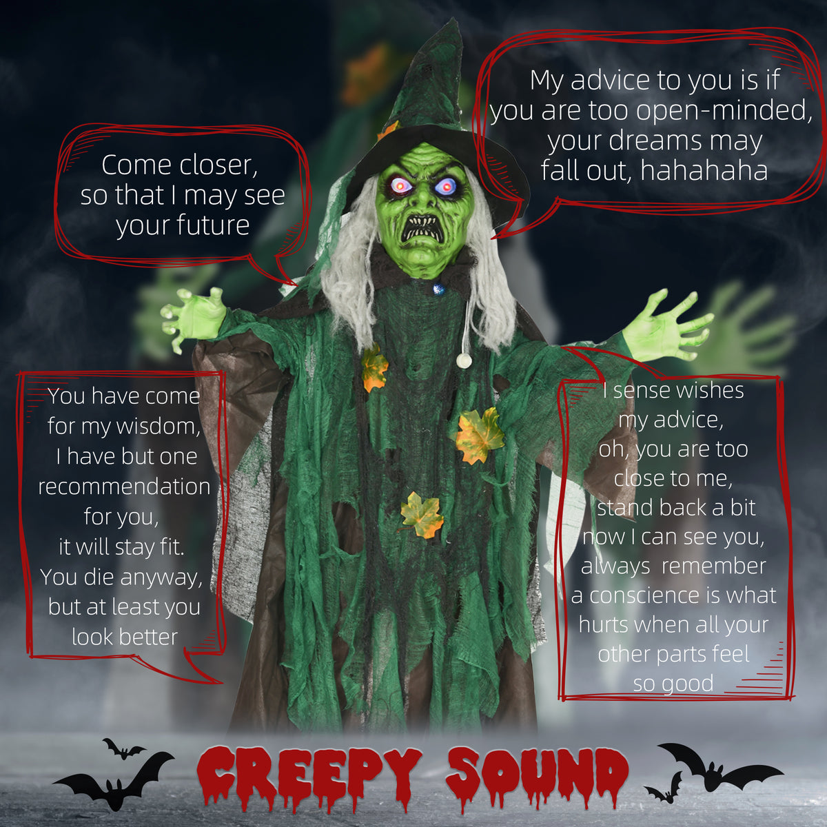 6ft Outdoor Halloween Witch Decoration with Light-Up Eyes & Sound Activation - Multi-Coloured