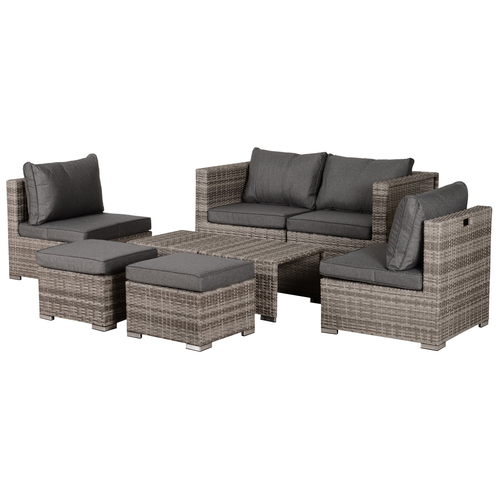 6-Seater Rattan Garden Furniture 6 Seater Sofa & Coffee Table Set Outdoor Patio Furniture Wicker Weave Chair Space-saving Compact, Grey