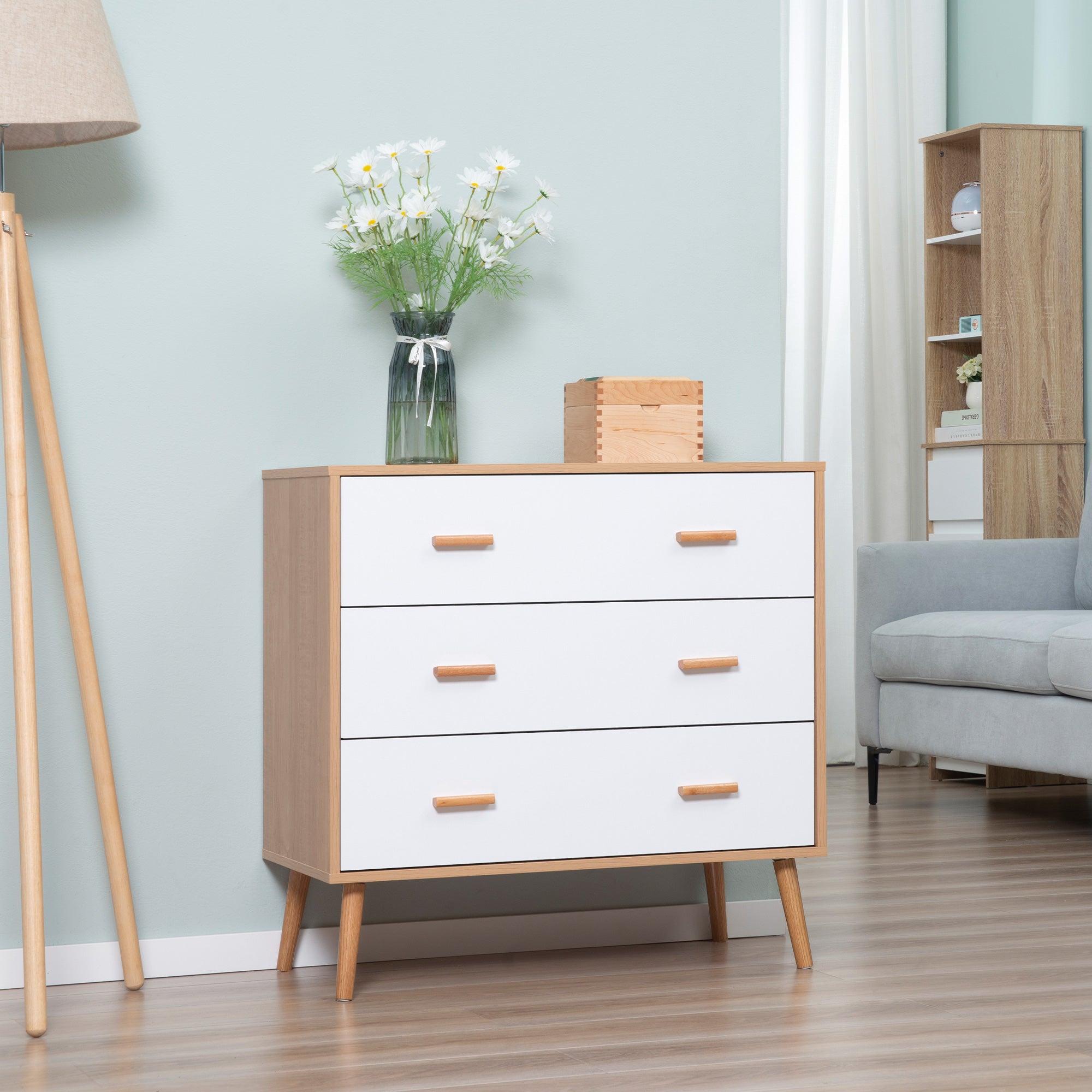 Chest of Drawers with 3 Drawers, Bedroom Cabinet, Storage Organizer for Living Room, White and Natural