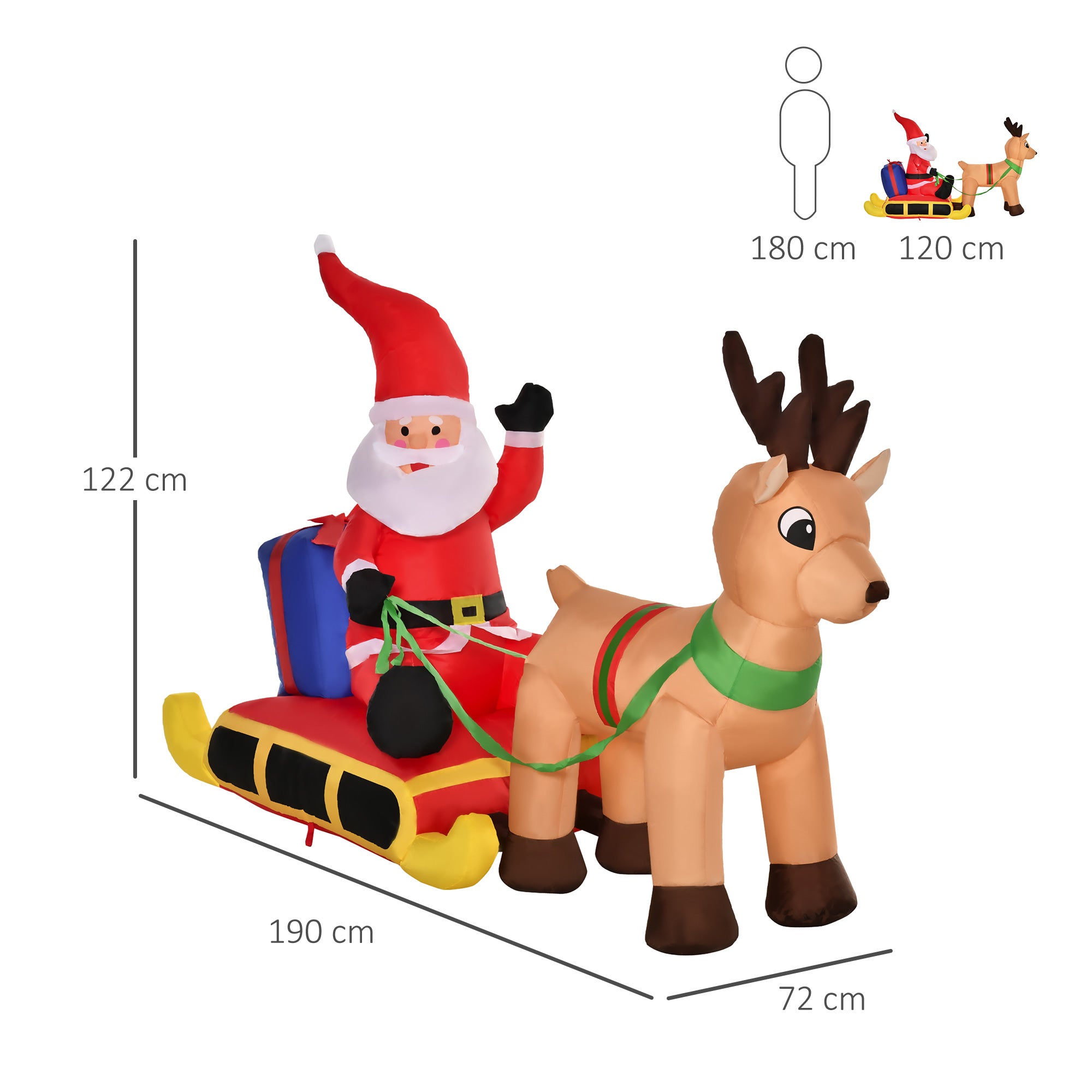 Inflatable Santa, Polyester, 122H cm-Multicolour