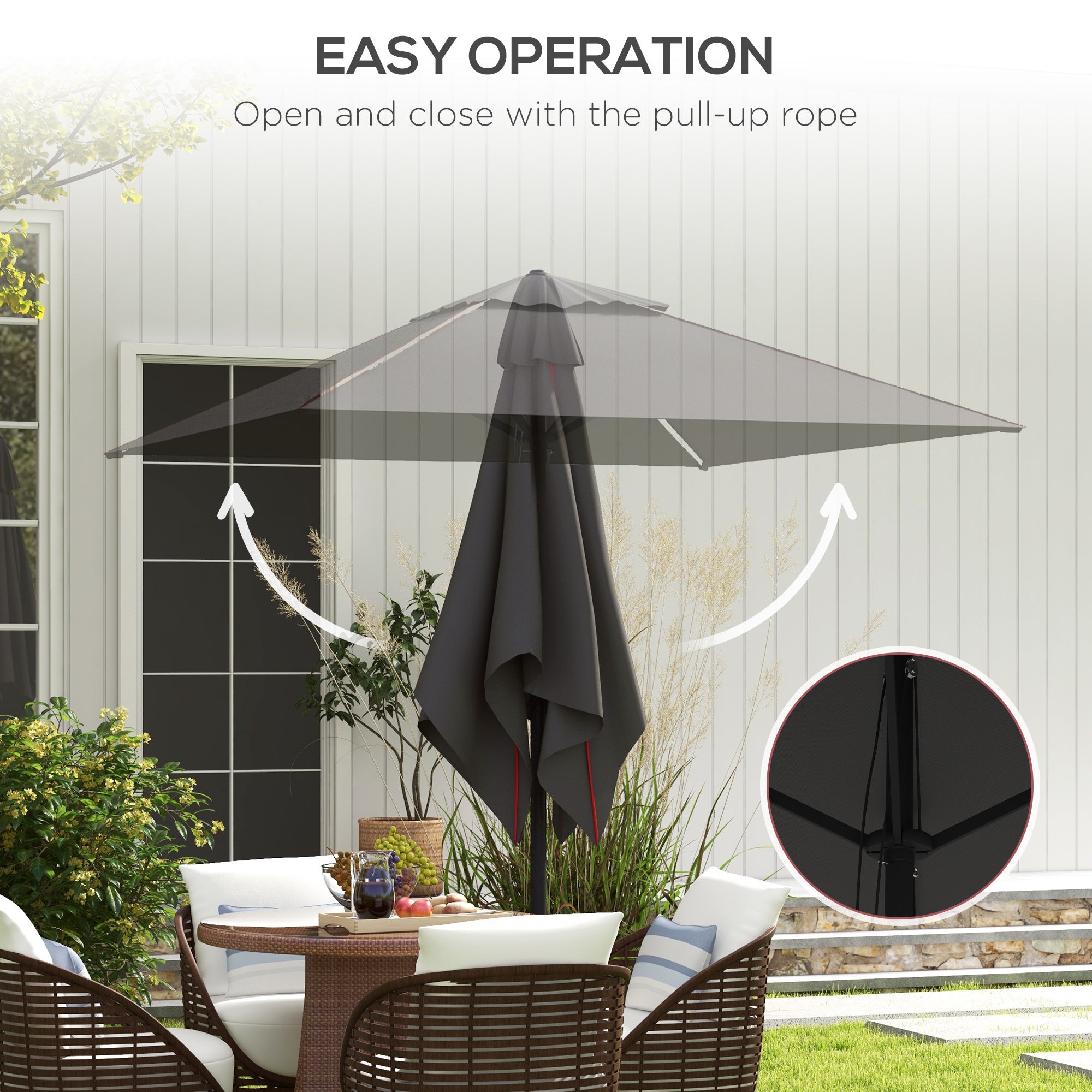 Patio Parasol Umbrella with Vent, Garden Market Table Umbrella Sun Shade Canopy with Piping Side, Grey