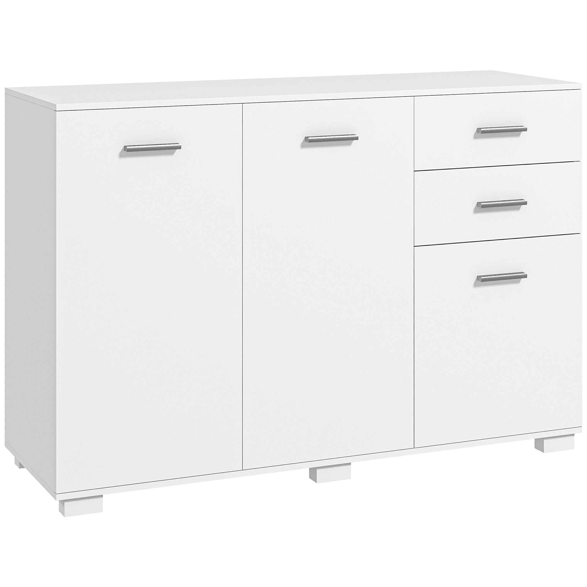 Sideboard, Modern Storage Cabinet with 2 Drawers, 3 Doors and Adjustable Shelves, Kitchen Cabinet for Living Room, Dining Room, White