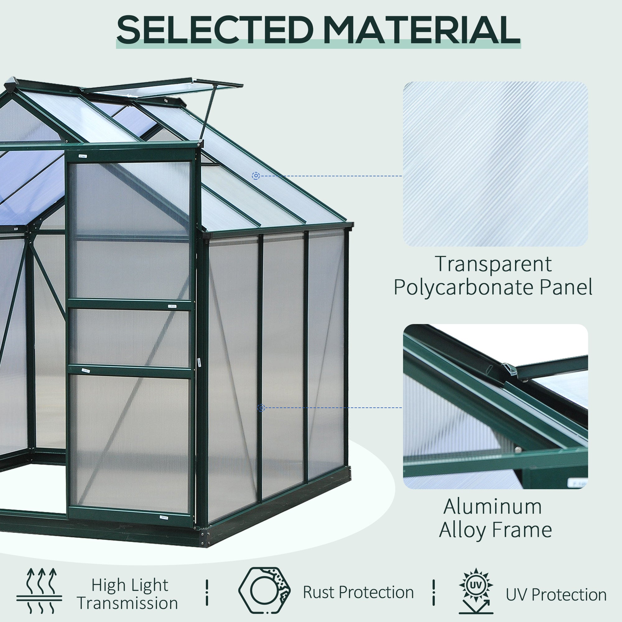 Large Walk-In Greenhouse Polycarbonate Garden Greenhouse Plants Grow Galvanized Base Aluminium Frame w/ Slide Door, 6 x 6 ft