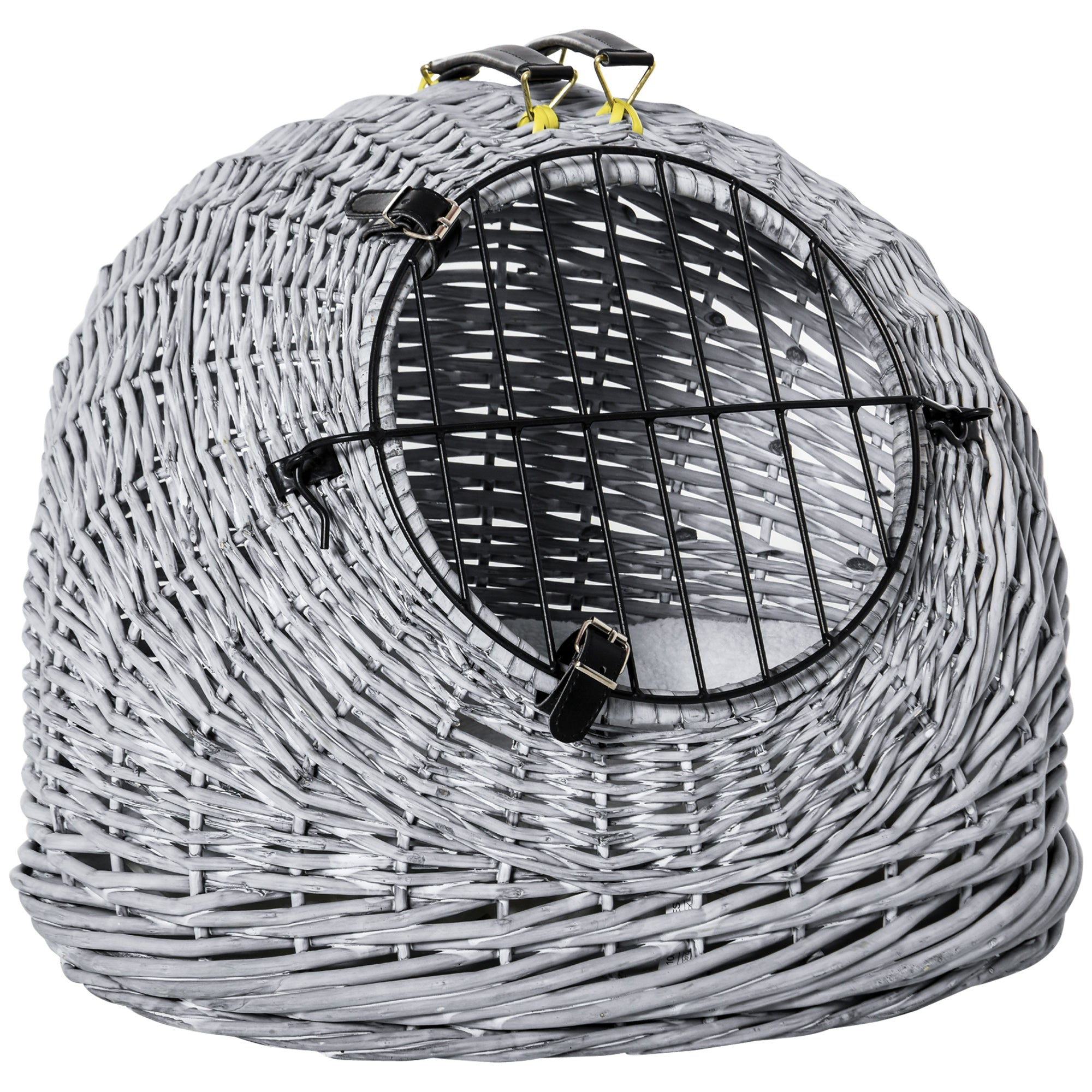 Wicker Pet Carrier Basket Cat Kitten Bed Portable Travel Cage w/ Soft Cushion Handle Grey 50 x 40 x 40 cm