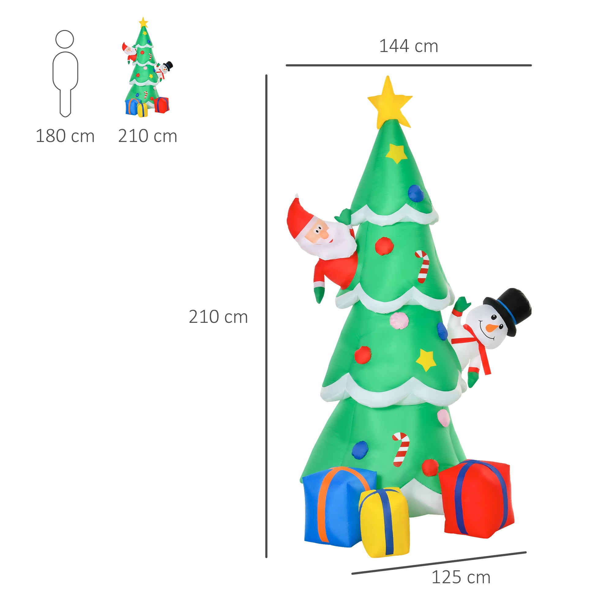 7ft Tall Christmas Inflatable Tree LED Lighted with Santa Claus Snowman and Gift Box for Home Indoor Outdoor Garden Lawn Decoration Party Prop