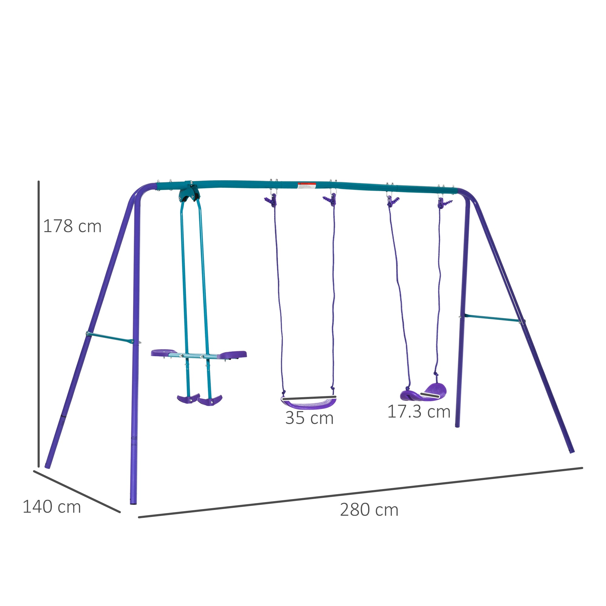 Height Adjustable Metal Swing Set with Glider, Two Swing Seats and Adjustable Height, Outdoor Heavy Duty A-Frame