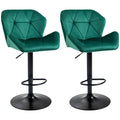 Set of 2 Adjustable Height Velvet Bar Stools with Winged Seat - Green