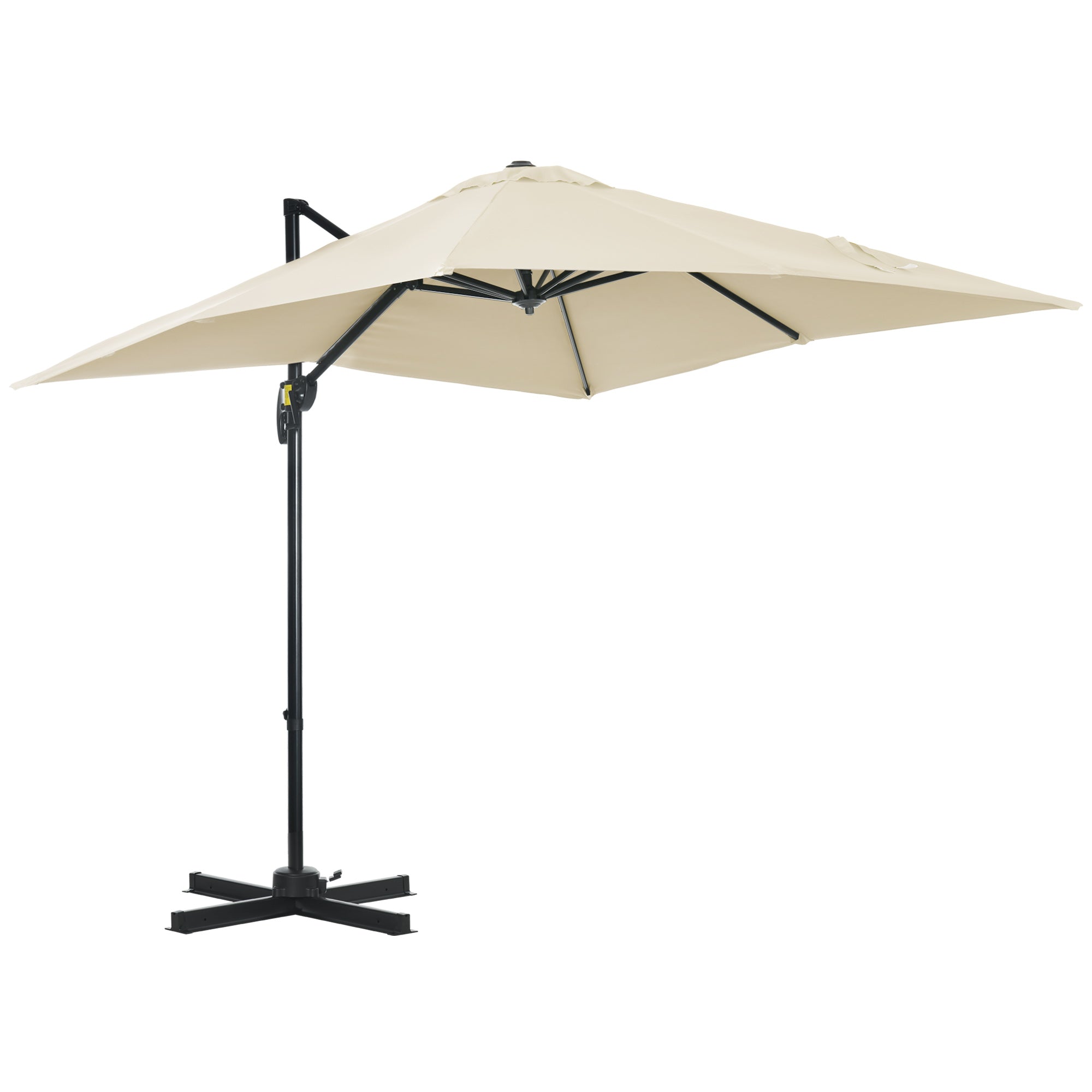 2.5 x 2.5m Patio Offset Parasol Umbrella Cantilever Hanging Aluminium Sun Shade Canopy Shelter 360° Rotation w/Crank Handle, Cream White