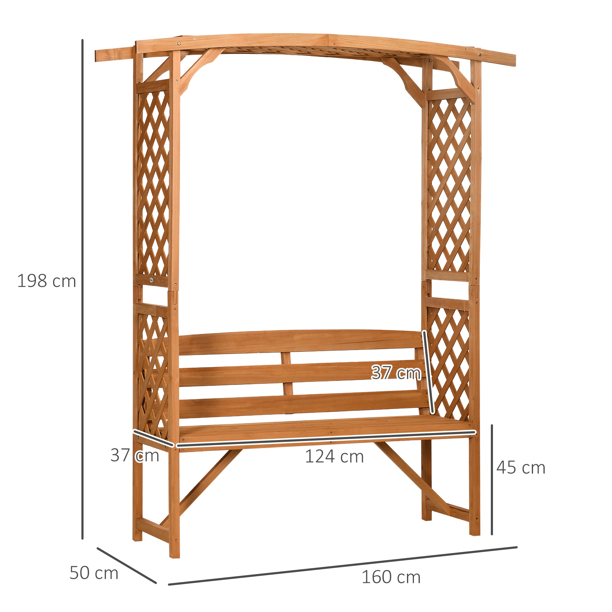 Natural Wooden Garden Arbour Bench with Trellis and Seat - Natural