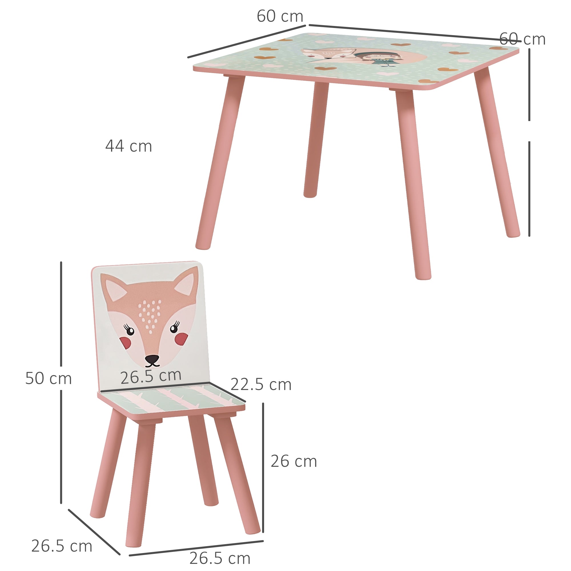 Kids and Table Chairs, Children Desk with Two Chairs, Toddler Furniture Set, for Ages 3-6 Years - Pink