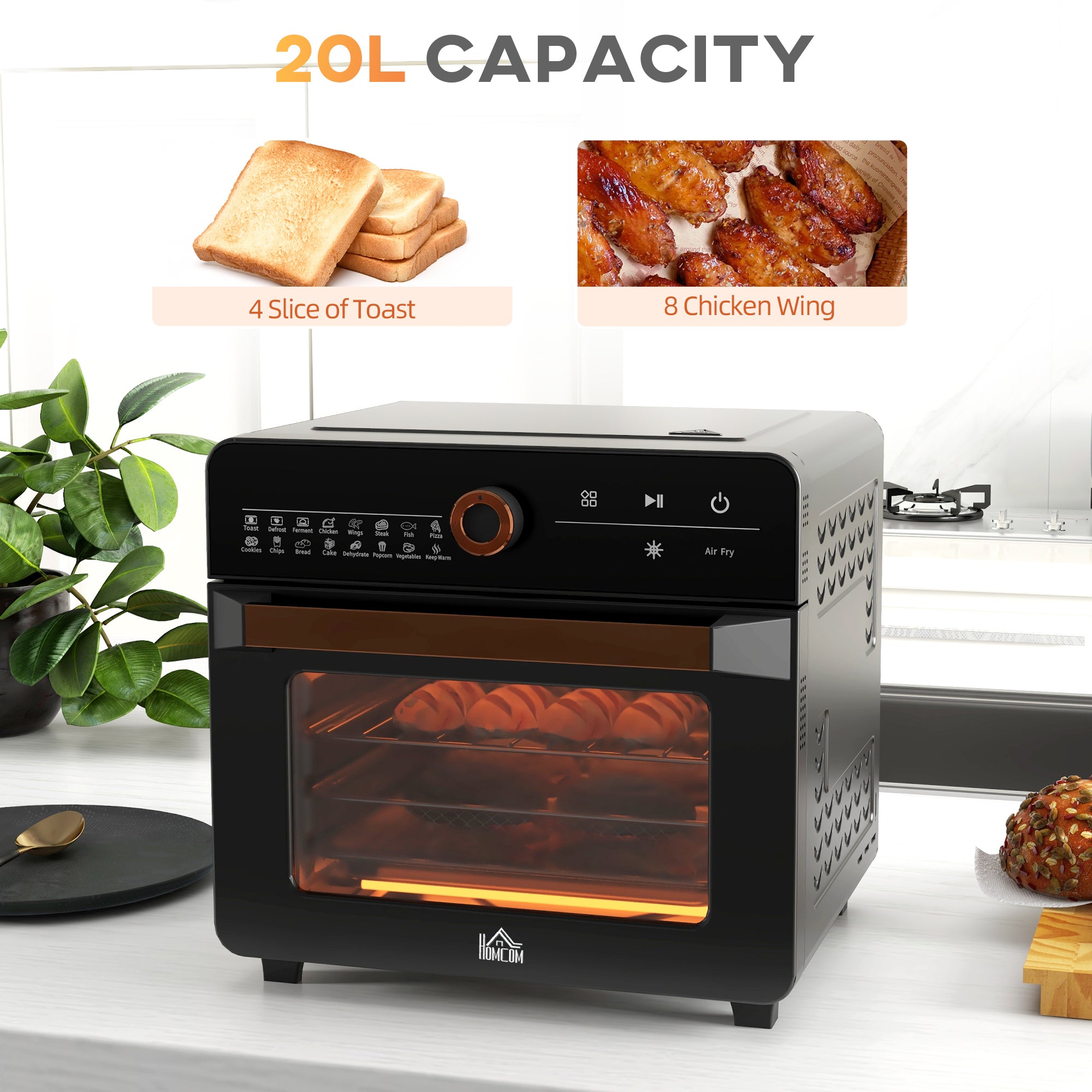 Air Fryer Oven, 20L Mini Oven, Multifunction Countertop Convection Oven with 17 Presets, Adjustable Temp and Time, 1400W