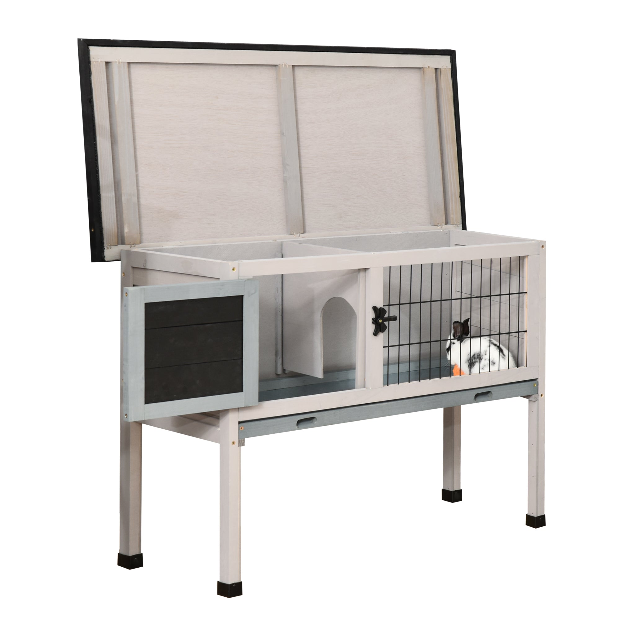 Rabbit's Elevated Fir Wood Outdoor Hutch Grey