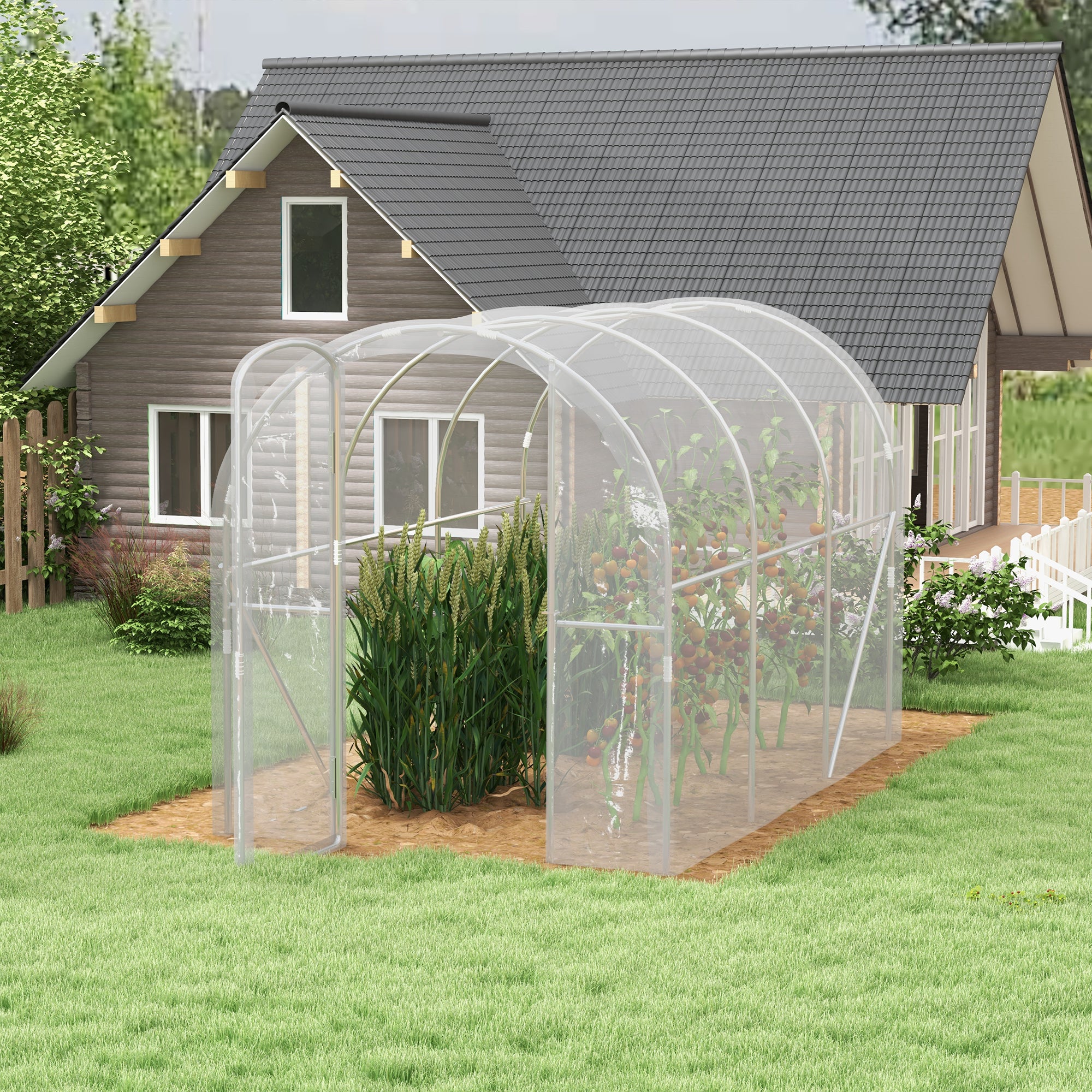 Polytunnel Greenhouse Walk-in Grow House with PE Cover, Door and Galvanised Steel Frame, 3 x 2 x 2m, Clear