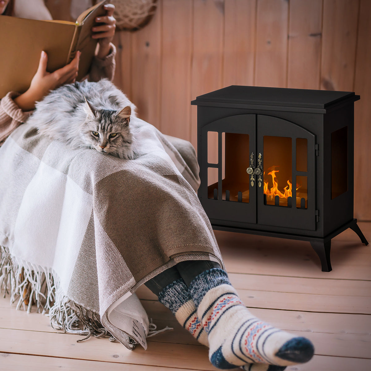 Freestanding Bioethanol Fireplace Stove with 0.9L Tank and Stainless Steel Flame Snuffer - Black