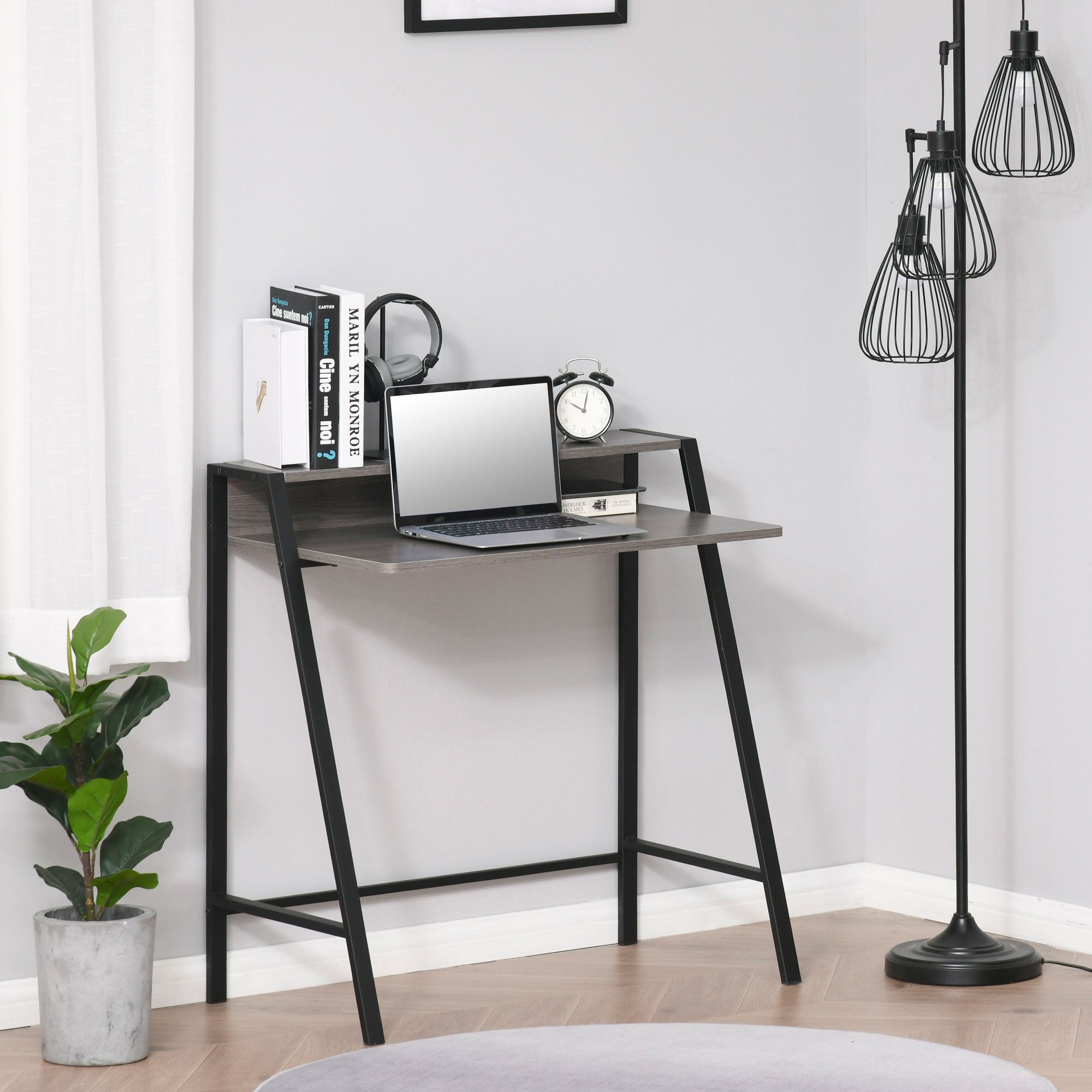 Writing Desk Computer Table Home Office PC Laptop Workstation Storage Shelf Color Black Grey Grain Color