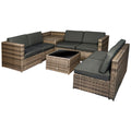 8 Piece Outdoor Rattan Sofa Set with Cushions and Storage - Mixed Brown
