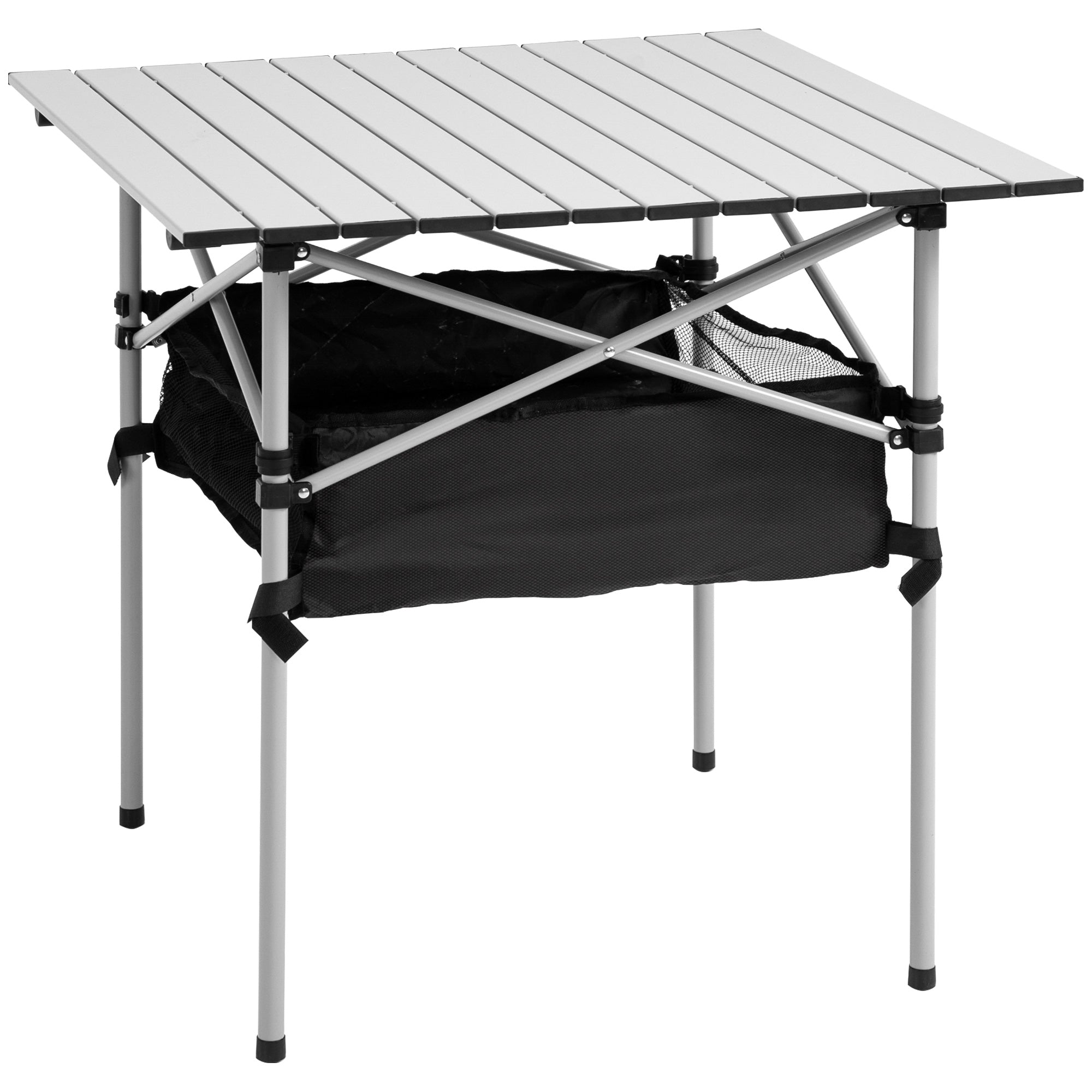 Portable Camping Table W/ Mesh Bag Camping Outdoor Dining Foldable W/ Steel Frame Picnic Lightweight Hiking Furniture Desk, Silver Black