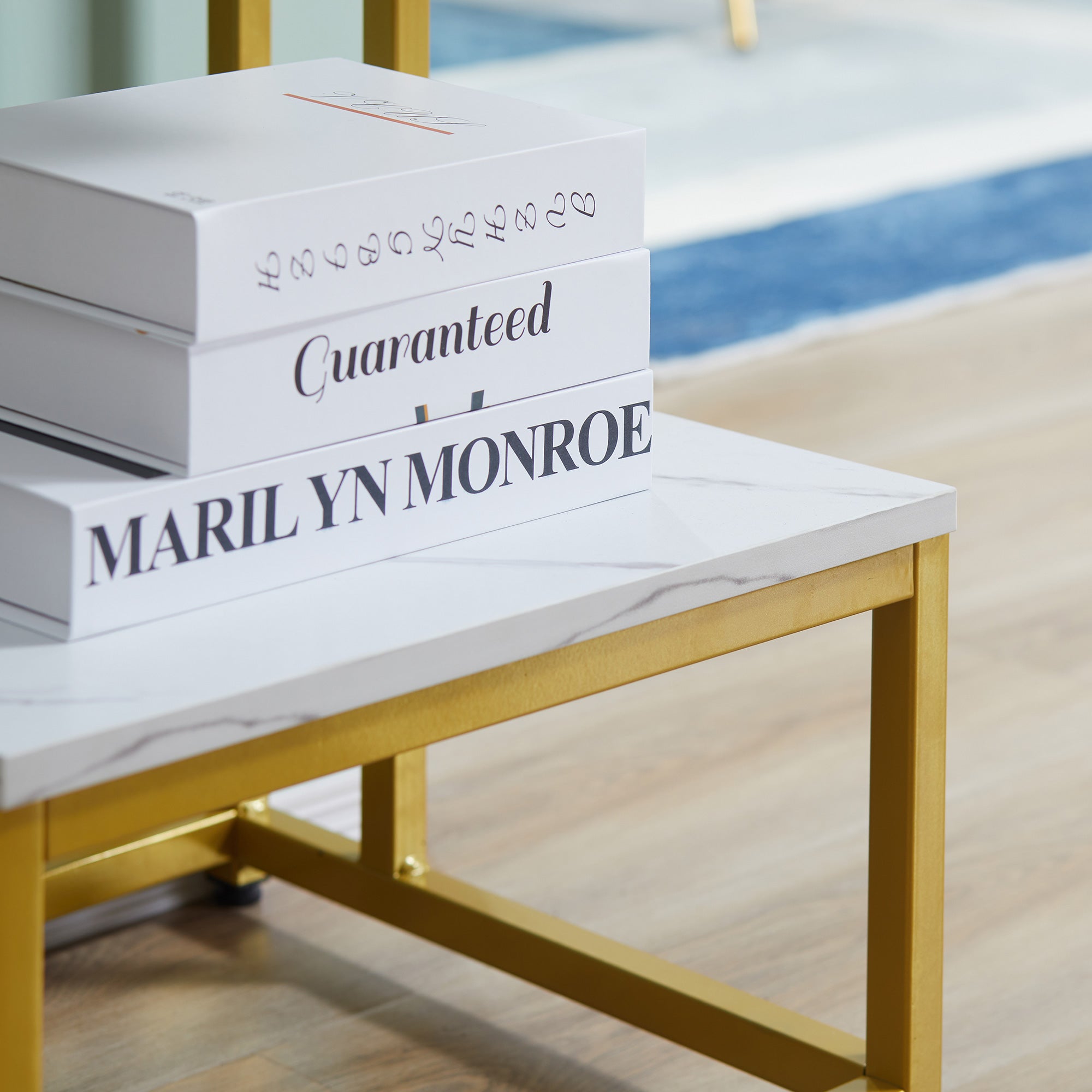 Side Table, Doule Layer End Table, Modern Coffee Table with Steel Frame and Adjustable Non-Slip Feet for Living room, Bedroom, White