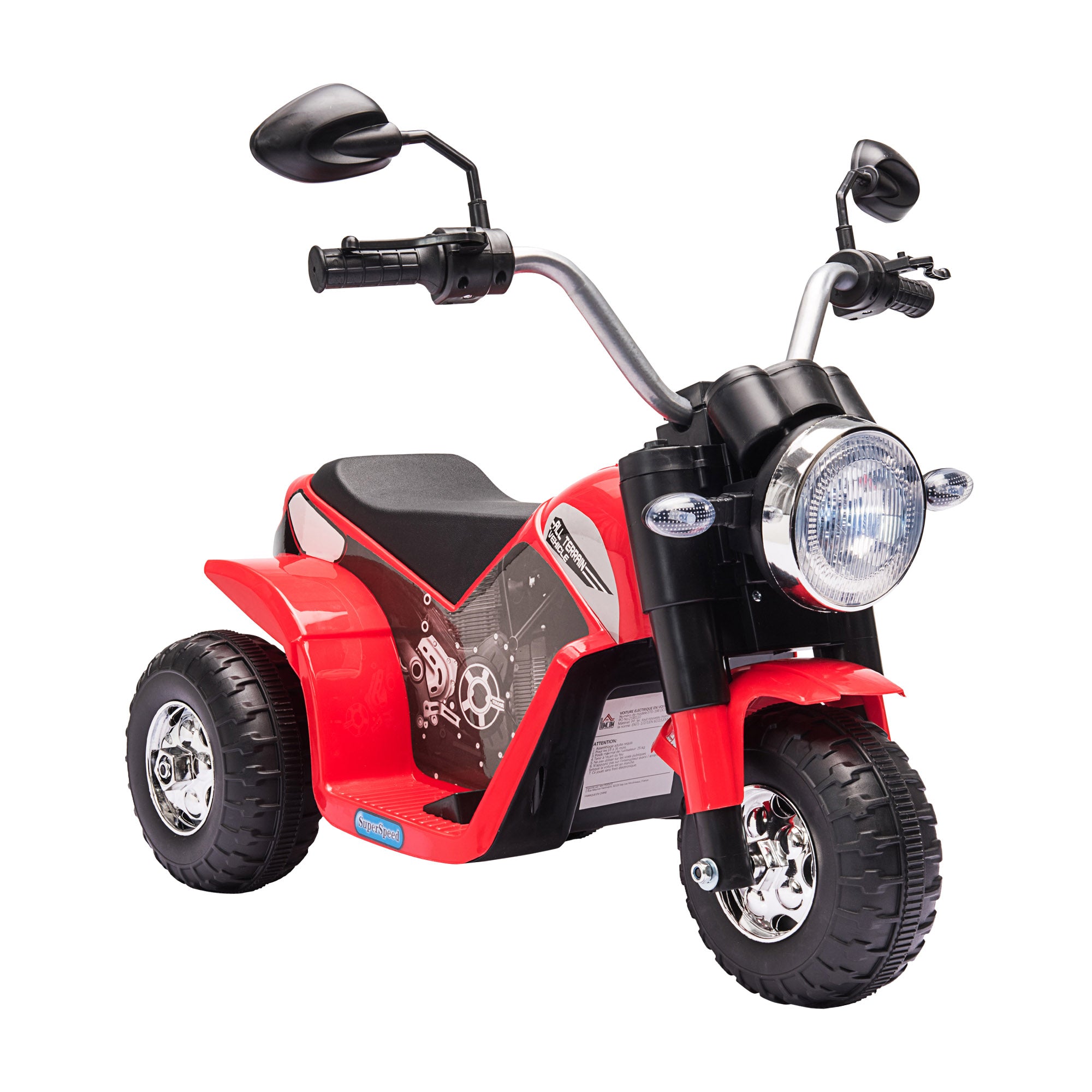 Kids Electric Motorcycle Ride-On Toy 3-Wheels Battery Powered Motorbike Rechargeable 6V with Horn Headlights Motorbike for 18 - 36 Months Red