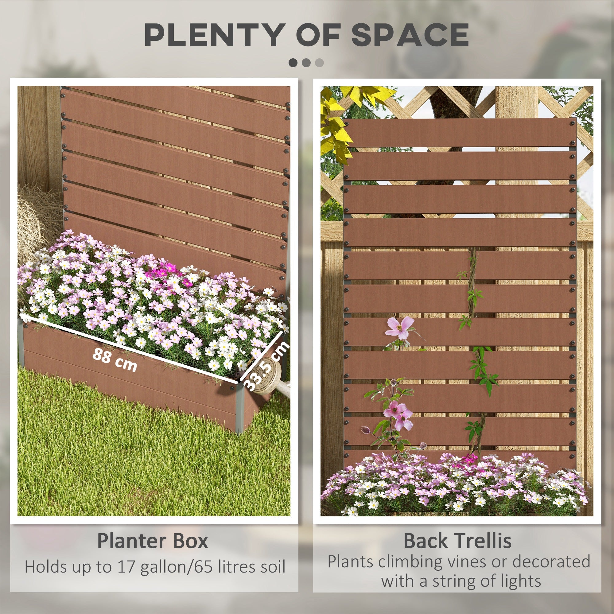 Raised Bed for Garden, Planter with Trellis for Climbing Plants, Vines, Planter Box with Drainage Gap, Light Brown