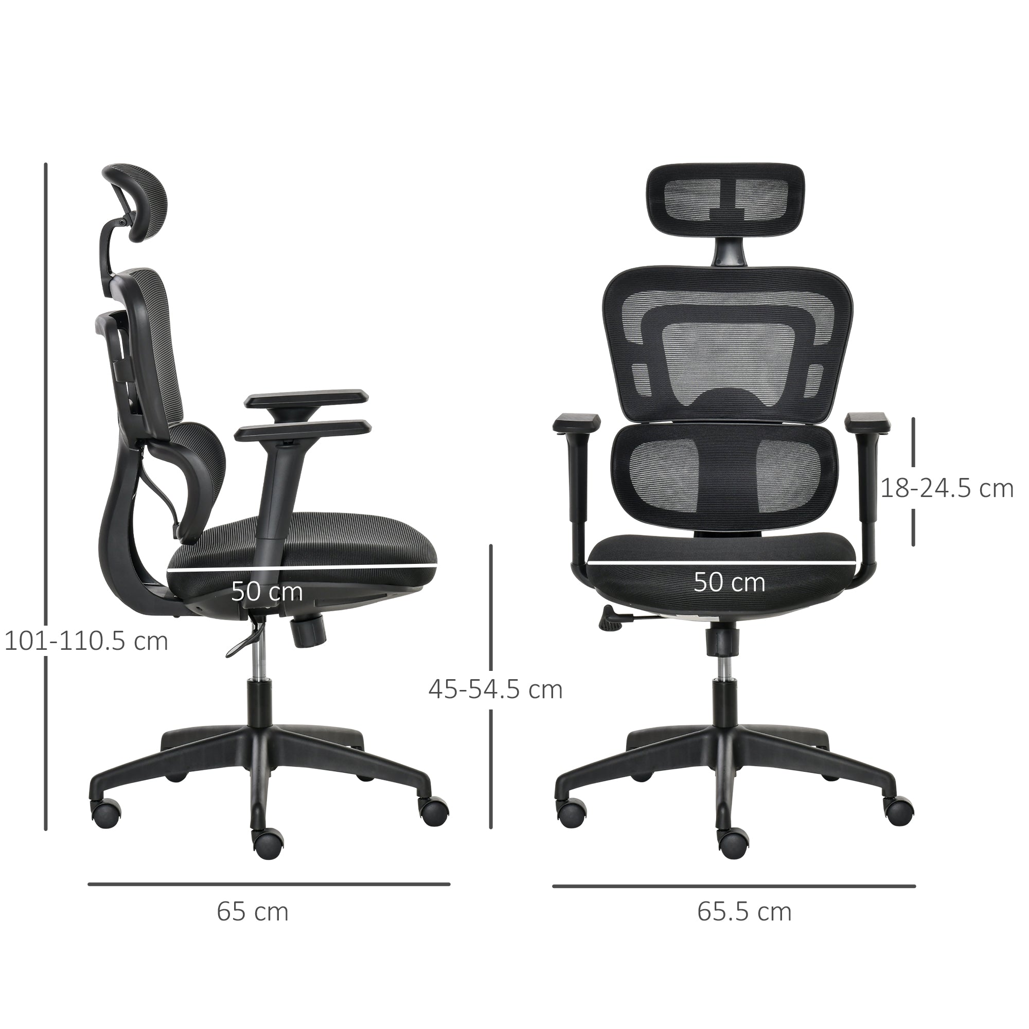 Mesh Office Chair, Ergonomic High-Back Swivel Desk Chair with Adjustable Height, Headrest, Lumbar Support, Padded Seat for Home Office Black