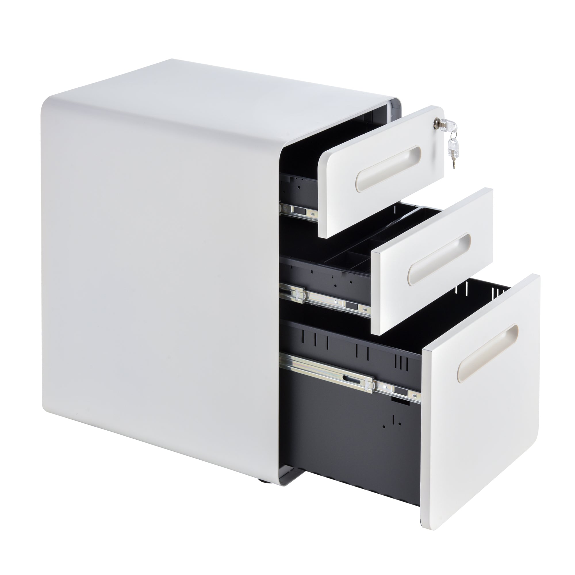 Fully Assembled 3-Drawer Mobile File Cabinet Lockable All-Metal Rolling Vertical File Cabinet White