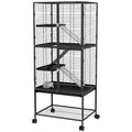 Rolling Chinchilla Cage for Small Animals with Three Doors, Tray, Bowl & Water Bottle - Grey
