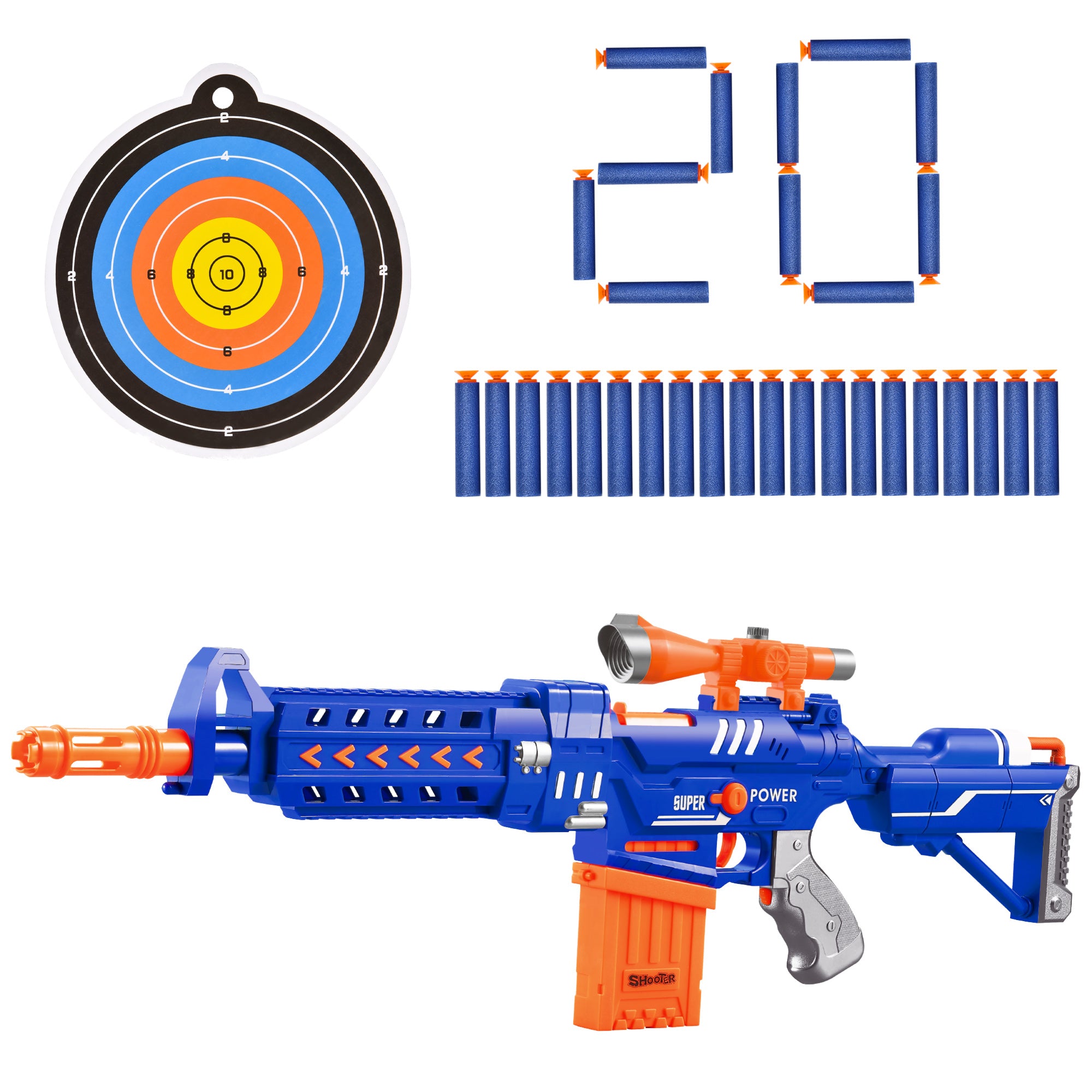 Toy Automatic Foam Blaster Gun Shooter w/ 20 Soft EVA Refill Darts Continuous Shot Magazine Shooting Target Board for Boys & Girls 8-12 Years