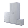 High Gloss 3 Piece Bedroom Furniture Set Wardrobe, Chest of Drawers & Bedside - White