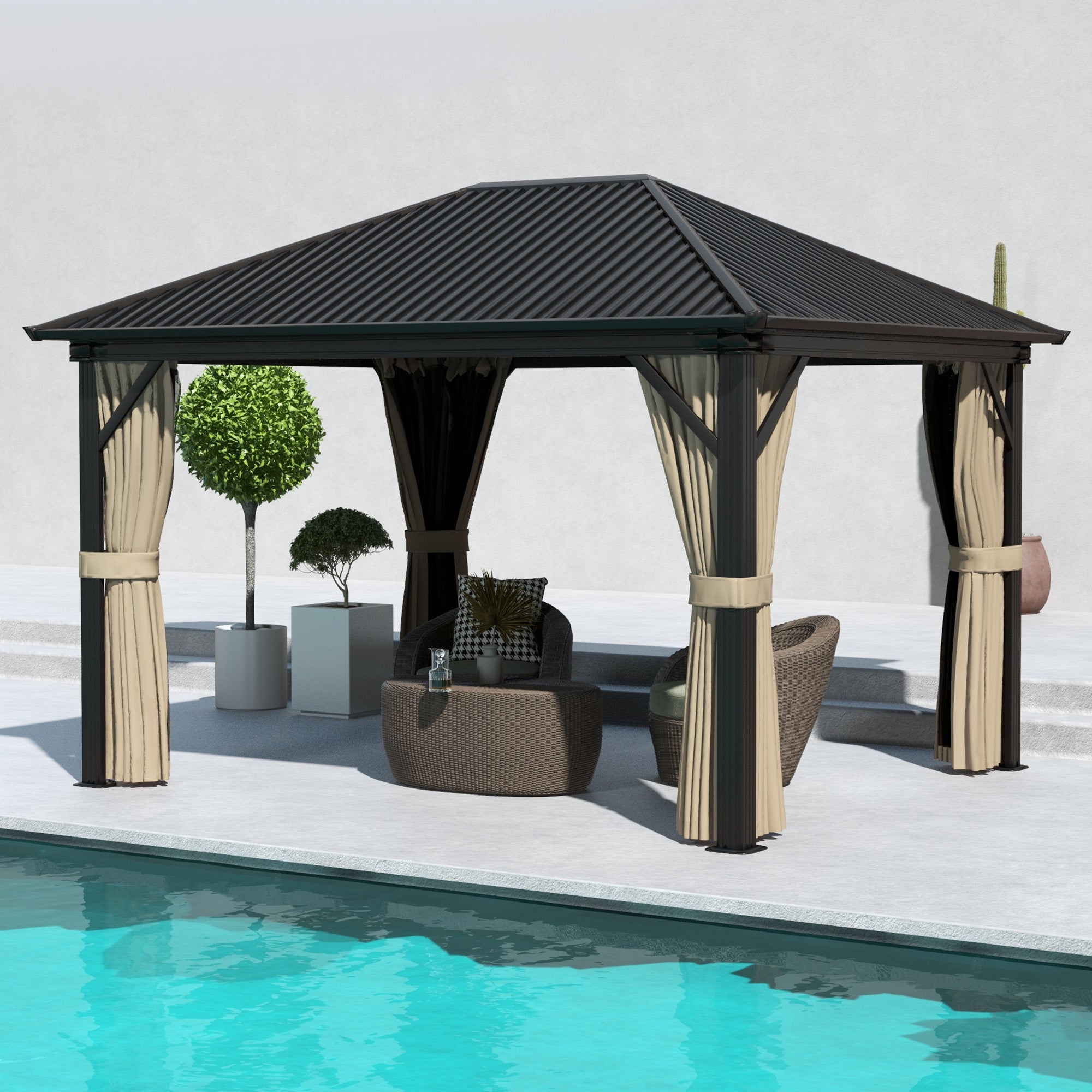 3.6 x 3m Aluminium Frame Hardtop Gazebo, with Accessories