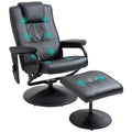 Manual PU Leather Massage Recliner Armchair with Ottoman - Black
