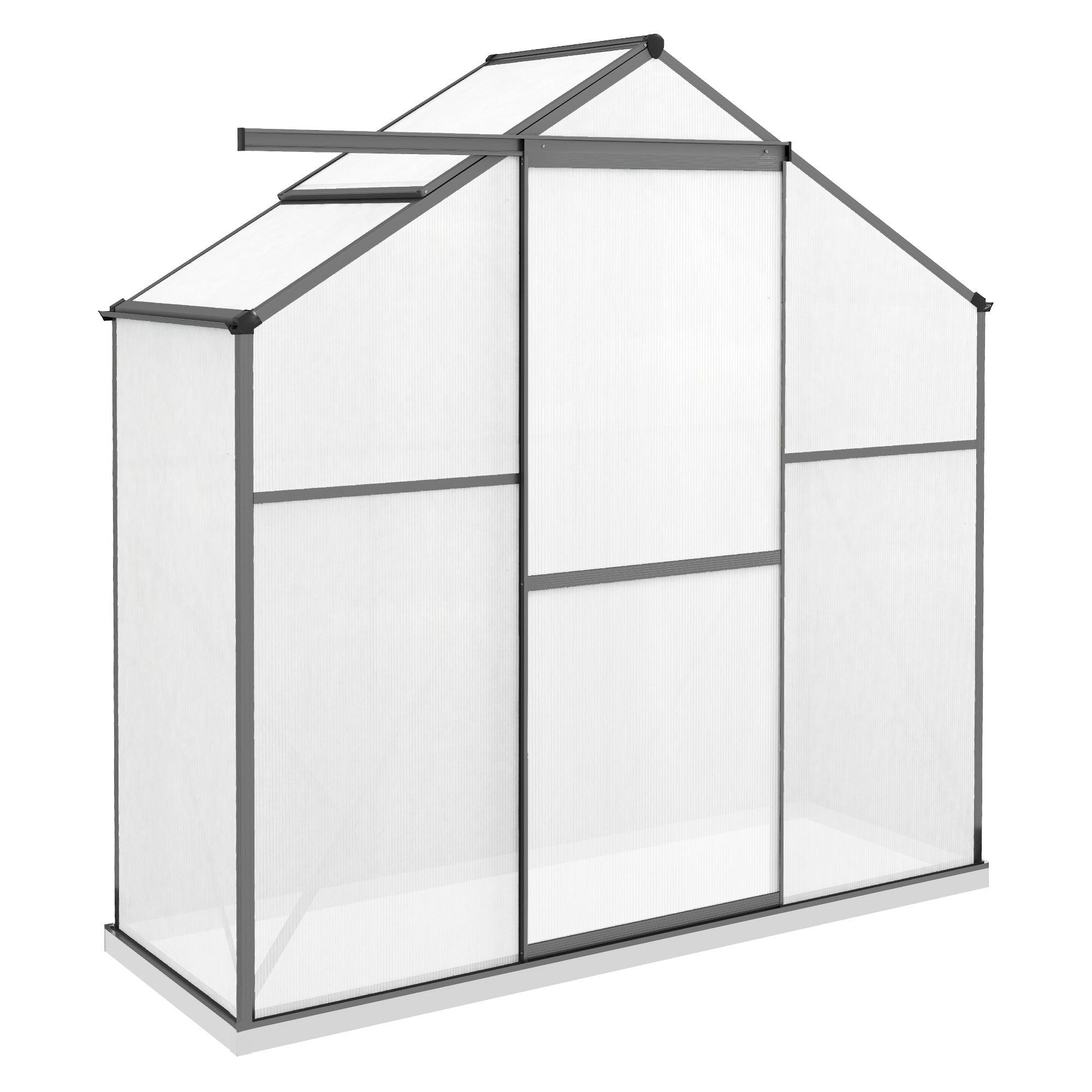 6 x 2.5ft Polycarbonate Greenhouse Walk-In Green House with Rain Gutter, Sliding Door, Window, Foundation, Dark Grey