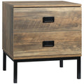 Retro Bedside Table with 2 Drawers Faded Industrial Design - Black