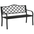 2 Seater Cast Iron Garden Bench with Armrests - Matte Black