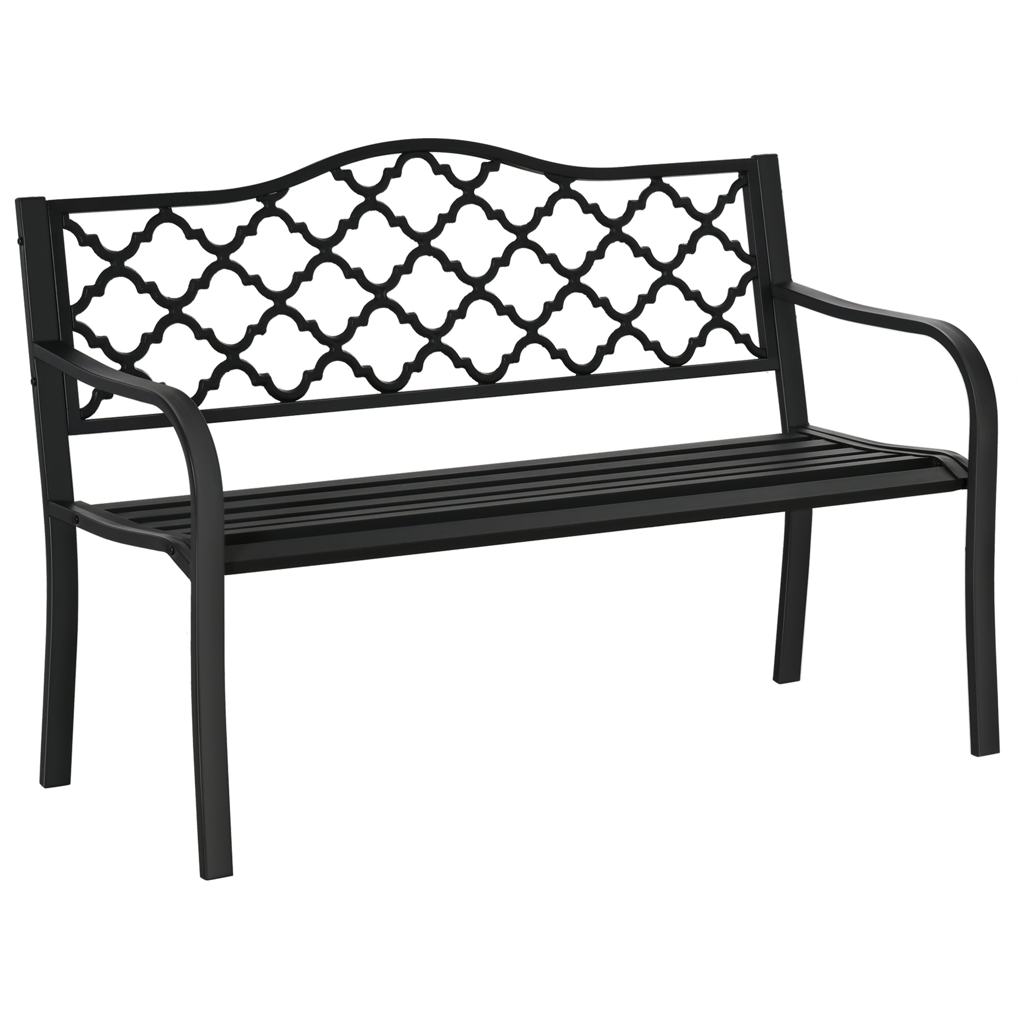 2 Seater Cast Iron Garden Bench with Armrest - Matte Black