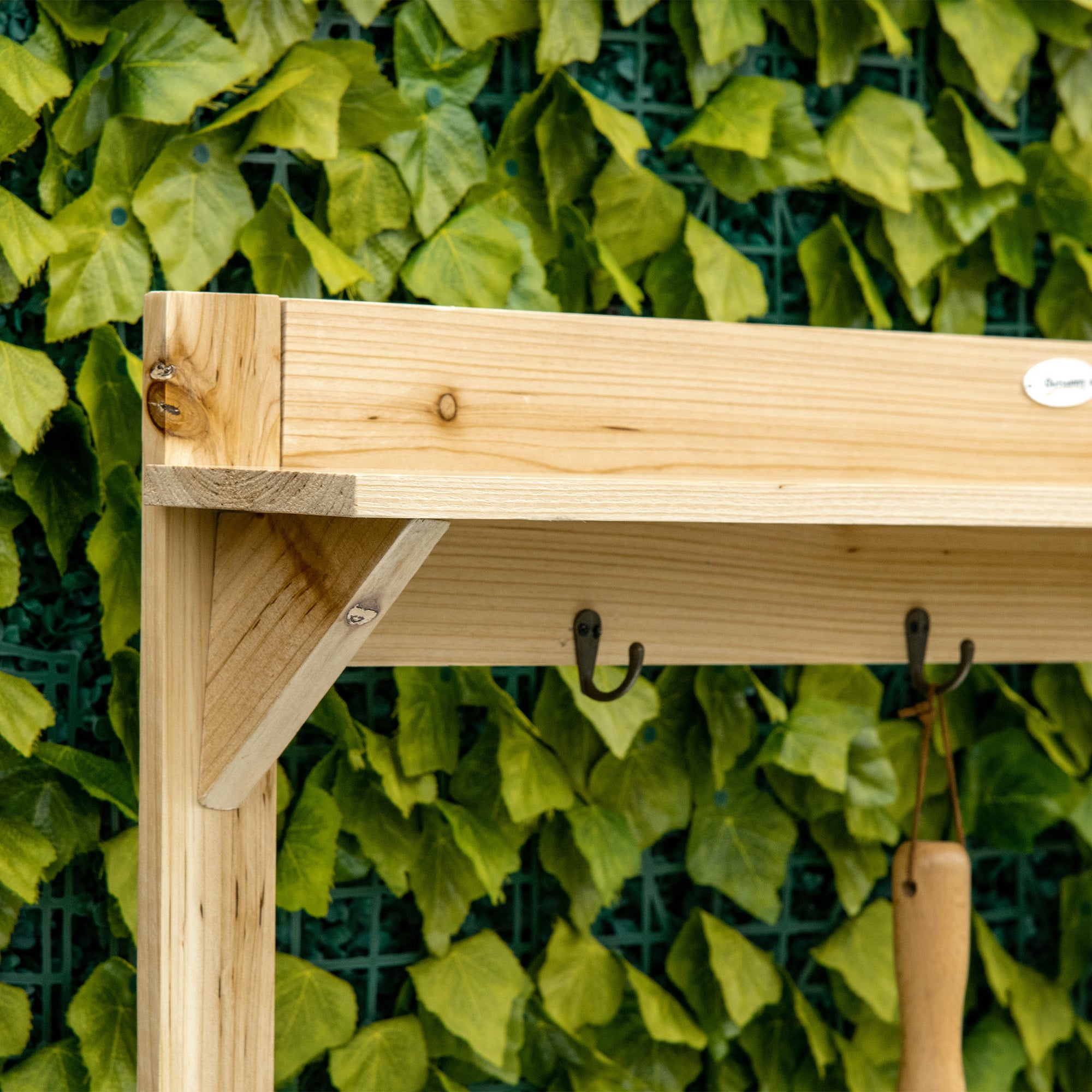 Garden Potting Bench Table, Wooden Workstation Bench w/ Galvanized Metal Tabletop, Storage Shelves and Hooks, Natural