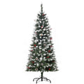 5FT Pencil Christmas Tree with Red Berries and Pinecones Indoor Holiday Decoration - Green