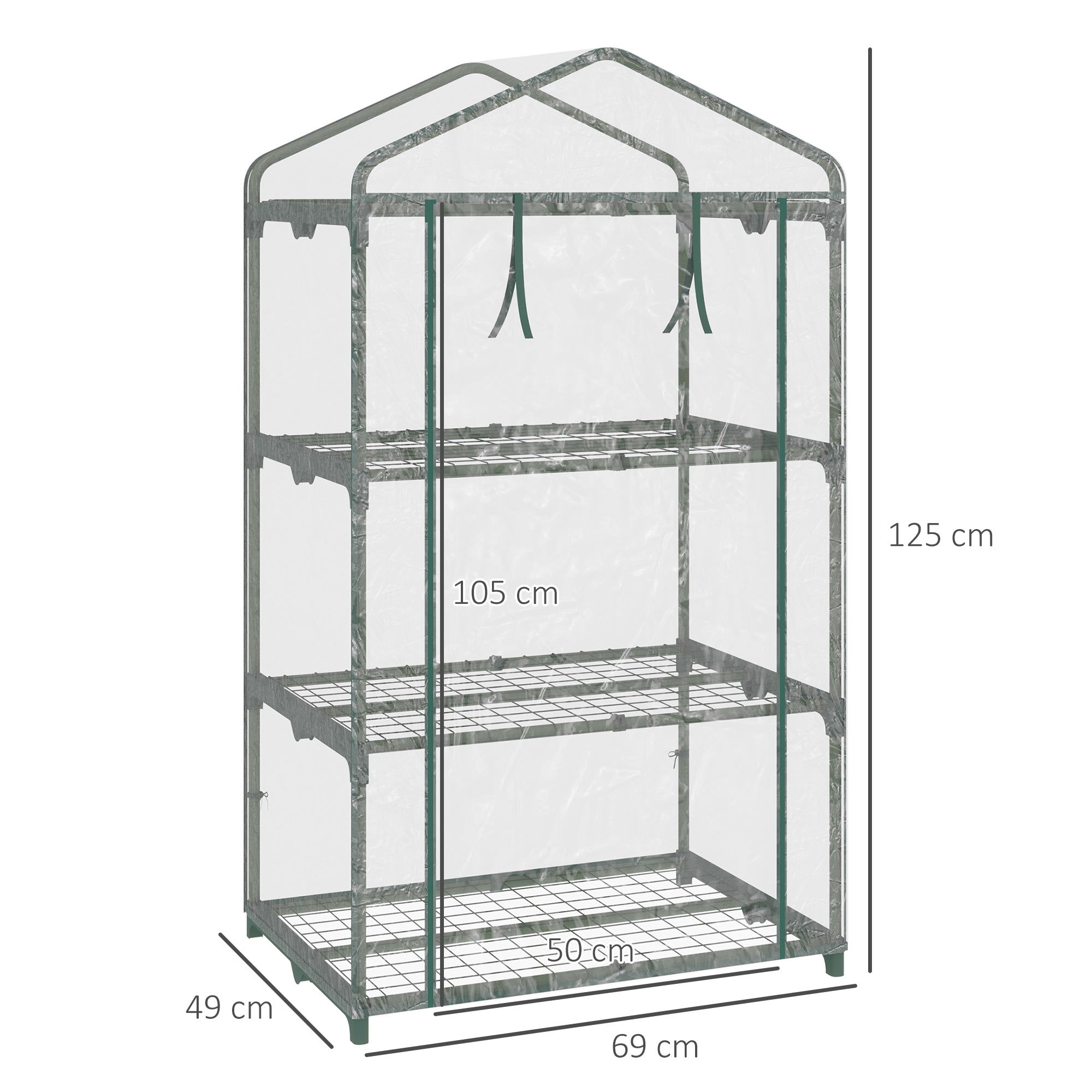 3 Tier Mini Greenhouse Portable Garden Grow House with Roll Up Door and Wire Shelves, 69L x 49W x 125H cm, Clear