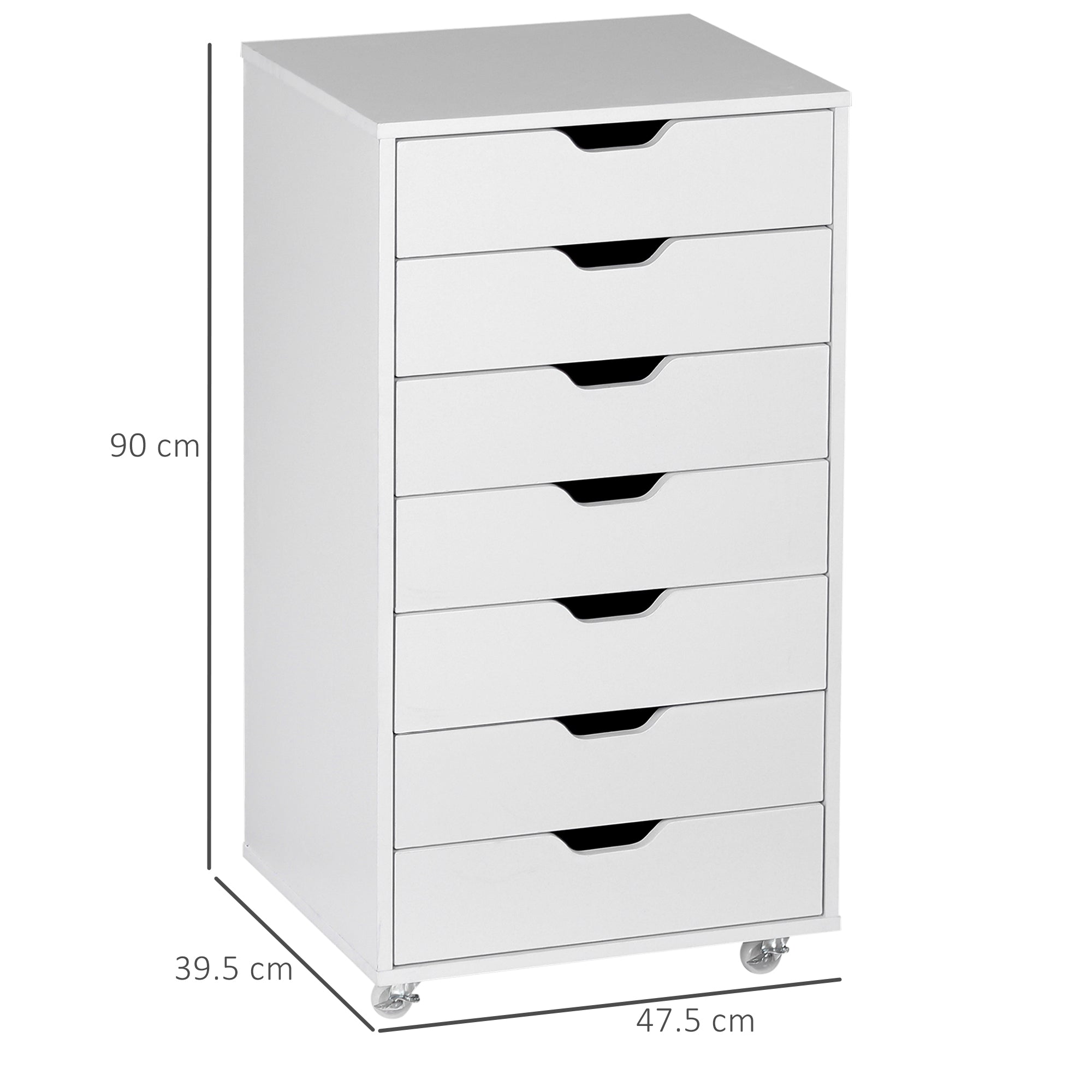 Vertical Filing Cabinet, 7-drawer File Cabinet, Mobile Office Cabinet on Wheels for Study, Home Office, White