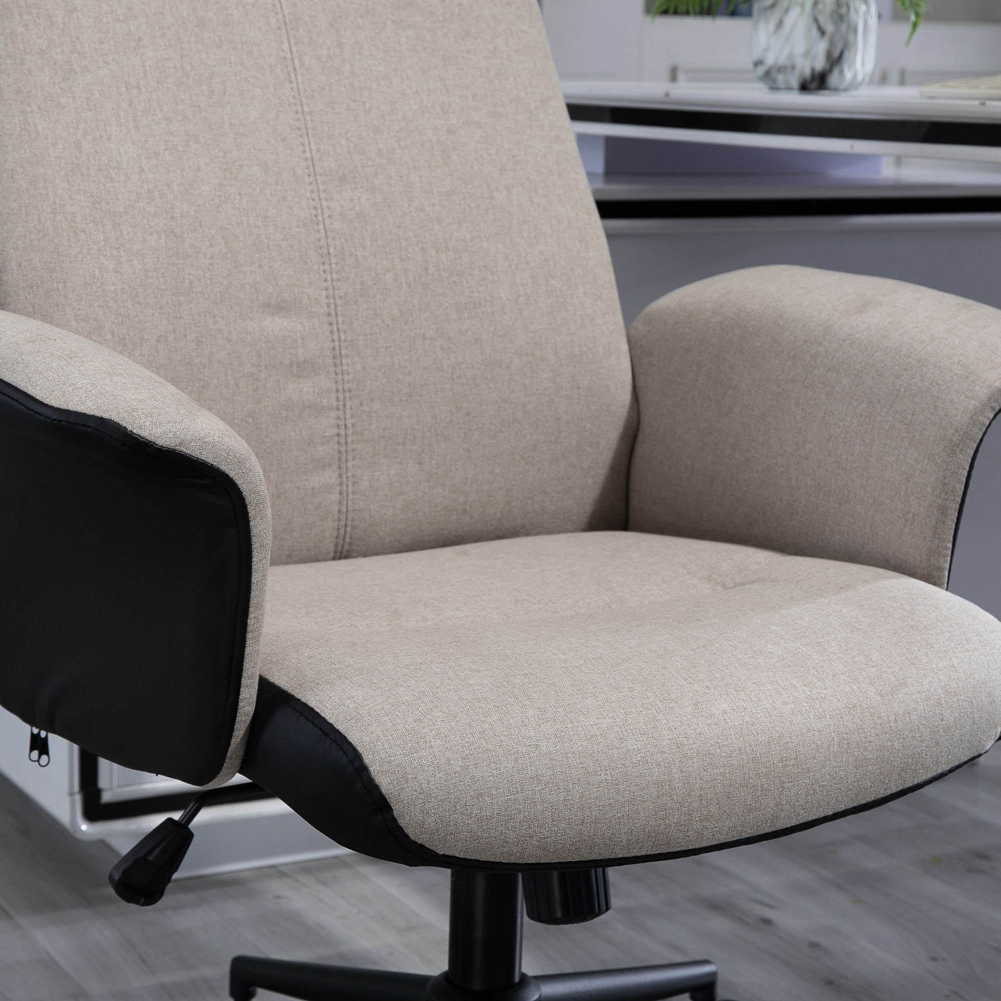 High Back Office Chair, Linen Fabric Computer Desk Chair with Armrests, Tilt Function, Adjustable Seat Height, Beige