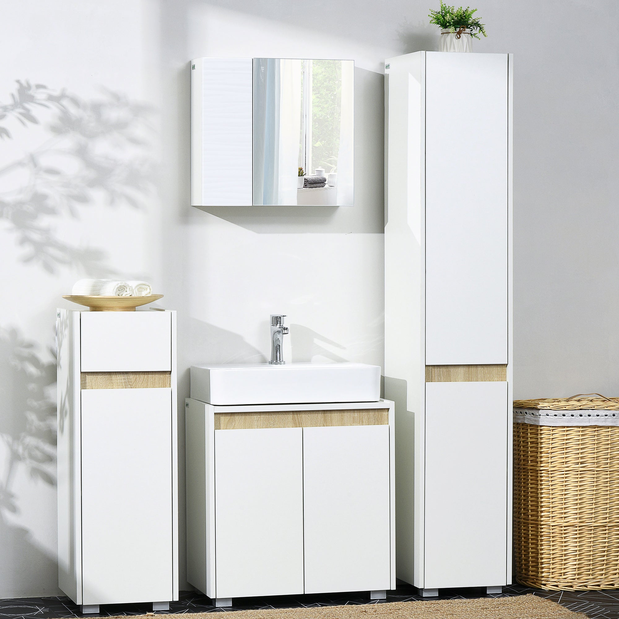 Modern Bathroom Sink Cabinet, Floor Standing Under Sink Cabinet, Freestanding Storage Cupboard with Double Doors, White