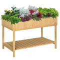 8 Compartment Wooden Garden Planter Box with Bottom Shelf - Oak Tone