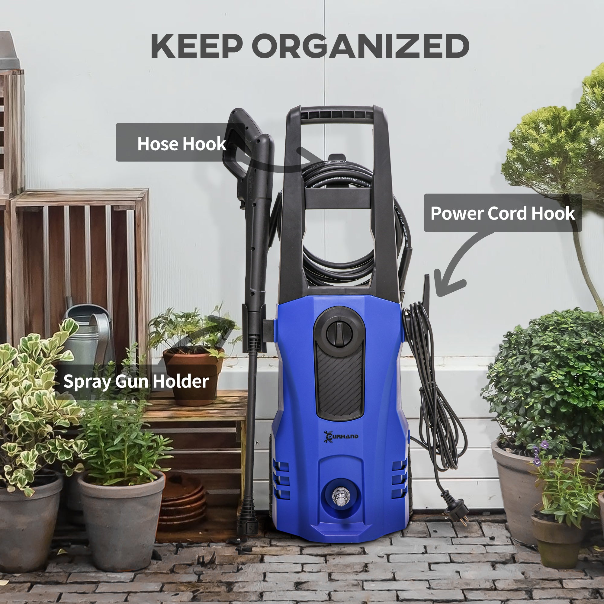 High Pressure Washer, 150 Bar Pressure, 510 L/h Flow, 1800W, High-Performance Portable Power Jet Wash Cleaner, Blue