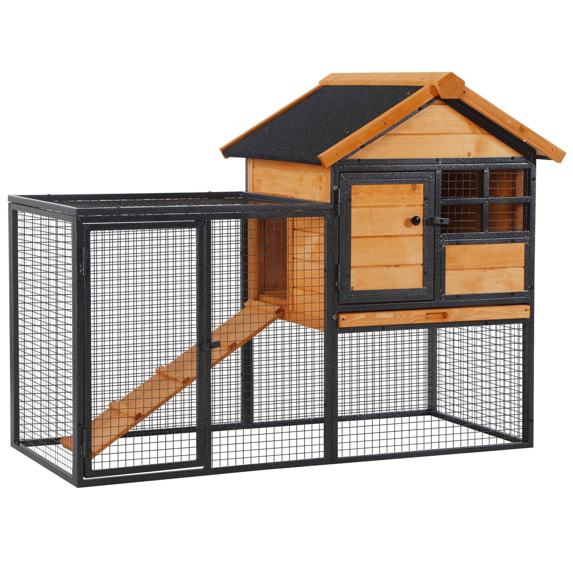 Wood-metal Guinea Pigs Hutches Elevated Pet Bunny House Rabbit Cage with Slide-Out Tray Outdoor